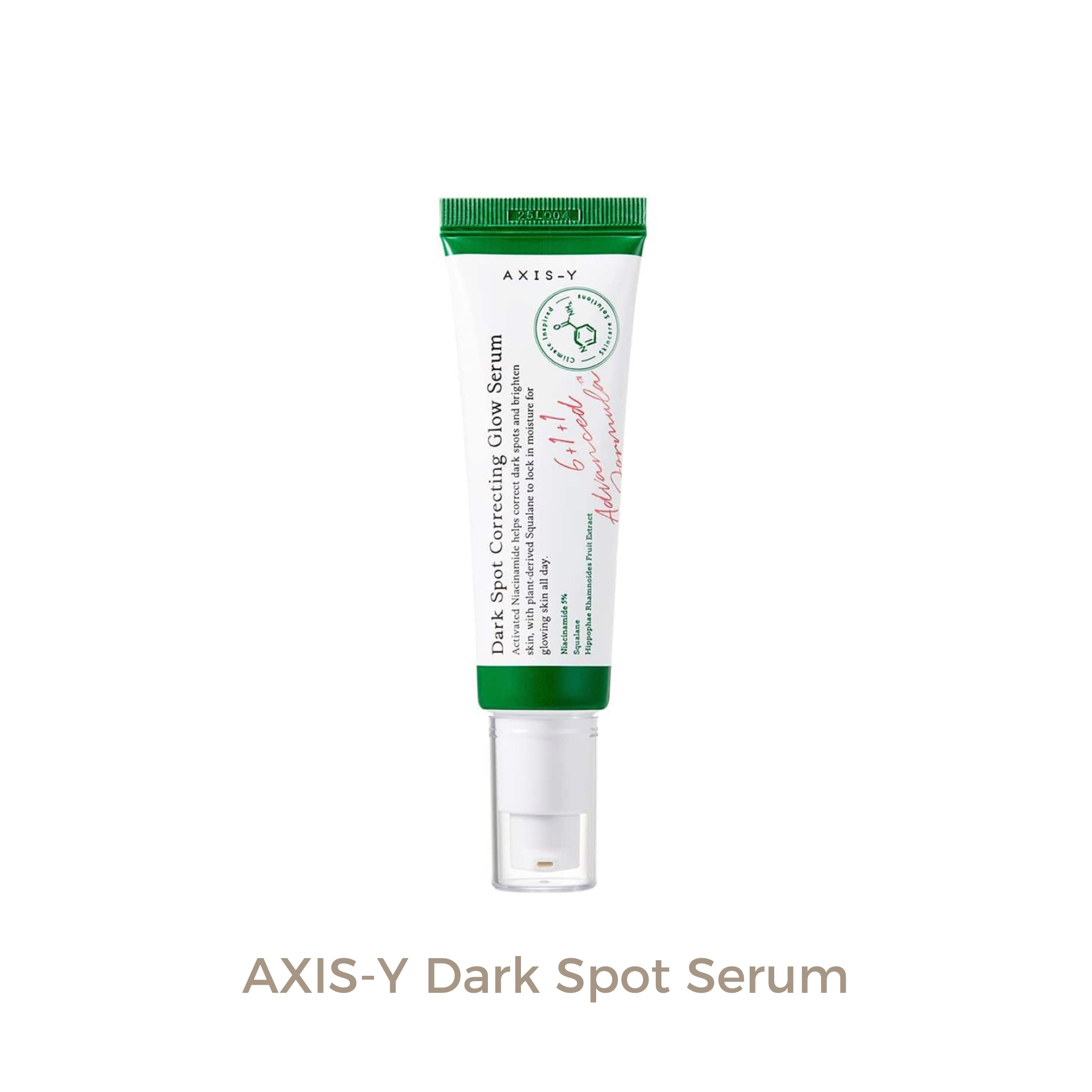 Axis Y Dark Spot Correcting Glow Serum bottle for brightening and evening skin tone.