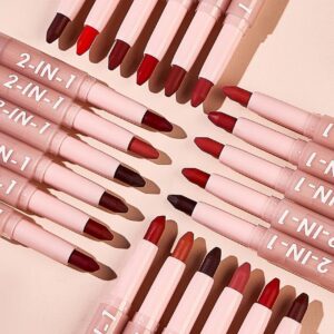 Pudaier Dual Head Lip Liner and Lipstick with vibrant matte colors displayed.
