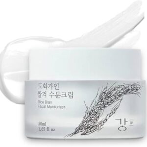 Rice Bran Facial Moisturizer with nourishing rice extract and meadowfoam oil in a soft cream texture