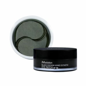 JM Solution Black Cocoon Home Aesthetic Eye Mask hydrogel patches in a round jar.